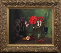 Lot 88 - BRITISH SCHOOL, STILL LIFE WITH FLOWERS, GLASS...