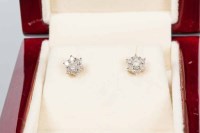 Lot 1696 - PAIR OF DIAMOND CLUSTER STUD EARRINGS each...
