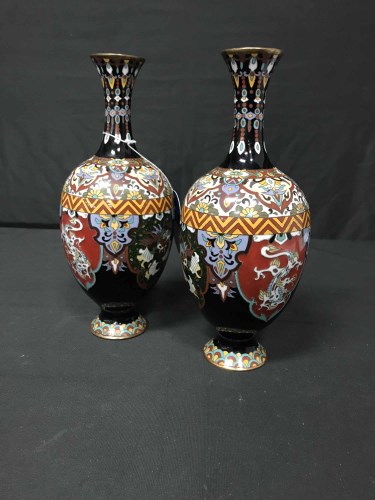 Lot 17 - PAIR OF GOOD CHINESE CLOISONNE VASES baluster...