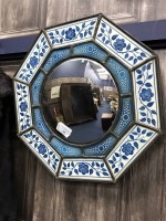 Lot 59 - OCTAGONAL WALL MIRROR WITH PAINTED CERAMIC...