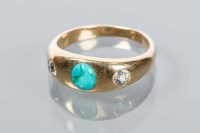 Lot 1705 - TURQUOISE AND DIAMOND RING with a central oval...