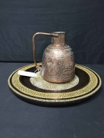Lot 95 - EASTERN BRASS JUG along with an eastern plate,...