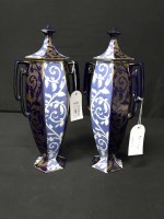 Lot 135 - PAIR OF WEDGWOOD BLUE AND WHITE HEXAGONAL...
