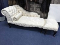 Lot 139 - CHAISE LOUNGE with bolster and footstool
