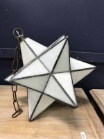 Lot 175 - LEADED AND OPAQUE GLASS STAR SHAPED HALL...
