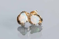 Lot 1719 - PAIR OF OPAL AND DIAMOND STUD EARRINGS each...