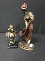 Lot 300 - BRONZED RESIN BUST OF A YOUNG WOMAN along with...