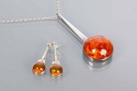 Lot 1728 - DANISH SILVER AMBER PENDANT BY EINER FEHRM set...