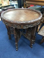 Lot 312 - TWO BURMESE CARVED WOOD FOLDING TABLES