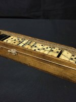 Lot 316 - SET OF BONE AND EBONY DOUBLE NINE DOMINOES in...