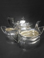 Lot 366 - SILVER PLATED THREE PIECE TEA SERVICE along...