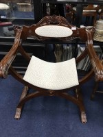 Lot 393 - REPRODUCTION X-FRAME STYLE ARMCHAIR