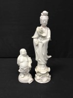 Lot 434 - TWO CHINESE BLANC DE CHINE FIGURES of Guanyin...