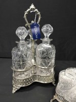 Lot 437 - SILVER PLATED AND CRYSTAL THREE BOTTLE...