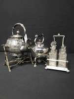 Lot 498 - TWO SILVER PLATED SPIRIT KETTLES WITH STAND...