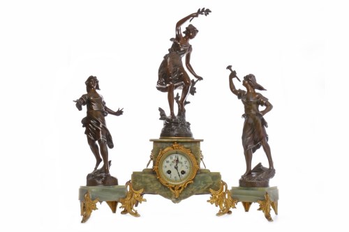 Lot 1013 - VICTORIAN SPELTER, GILTMETAL AND ONYX CLOCK...