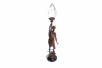 Lot 1248 - VICTORIAN BRONZED SPELTER LAMP in the form of...