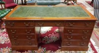 Lot 1260 - REPRODUCTION YEW-WOOD PEDESTAL WRITING DESK OF...