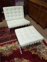 Lot 1316 - BARCELONA INSPIRED LOUNGE CHAIR upholstered in...