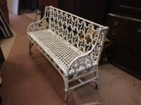 Lot 1355 - WHITE PAINTED CAST METAL GARDEN BENCHSEAT OF...