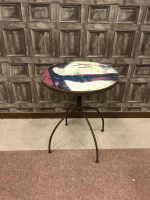 Lot 1379 - WROUGHT IRON CIRCULAR CAFE TABLE with coloured...