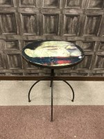 Lot 1382 - WROUGHT IRON CIRCULAR CAFE TABLE with coloured...