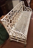 Lot 1422 - WHITE PAINTED CAST METAL GARDEN BENCH SEAT OF...