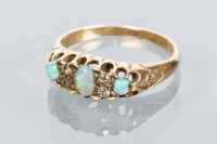 Lot 1778 - OPAL AND DIAMOND RING set with three oval...