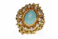 Lot 73 - VICTORIAN STYLE TURQUOISE AND PEARL DRESS RING...