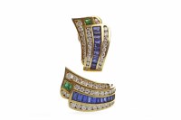 Lot 179 - PAIR OF EMERALD, SAPPHIRE AND DIAMOND EARRINGS...