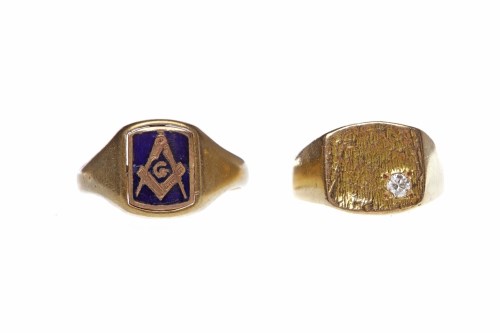 Lot 525 - TWO GENTLEMAN'S RINGS one with a diamond set...