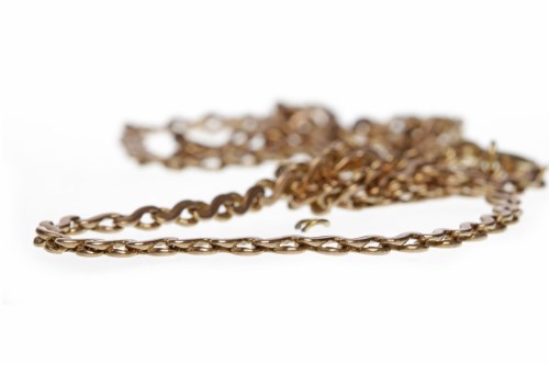 Lot 529 - NINE CARAT GOLD CHAIN NECKLACE formed by fancy...