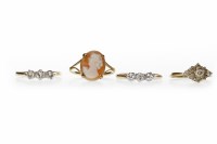 Lot 633 - TWO DIAMOND THREE STONE RINGS along with a...