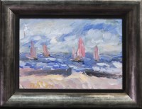 Lot 219 - * BRIAN DOBSON, PINK YACHTS oil on board,...
