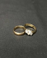 Lot 5 - 18CT GOLD WEDDING BAND AND ENGAGEMENT RING (2)