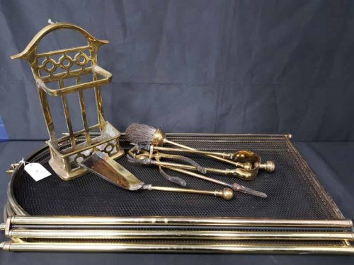 Lot 33 - BRASS FIRE GRATE AND ACCESSORIES