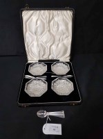Lot 61 - SET OF FOUR CRYSTAL BUTTER DISHES WITH SILVER...