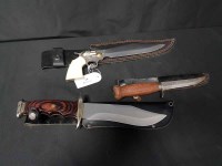 Lot 93 - THREE HUNTING KNIVES one in the form of a...