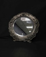 Lot 123 - PEWTER FRAMED DESK MIRROR cast with roses in...
