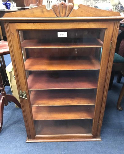 Lot 131 - MAHOGANY HANGING CUPBOARD, CAKE STAND AND A...