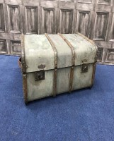 Lot 154 - VINTAGE CANVAS ON WOOD TRAVEL TRUNK along with...