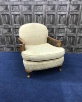 Lot 265 - MAHOGANY BERGERE THREE SEATER SETTEE AND TWO...