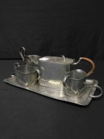 Lot 292 - HAMMERED PEWTER COFFEE SET ON TRAY along with...