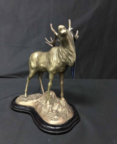 Lot 329 - LARGE BRASS FIGURE OF A STAG along with other...