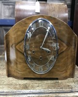 Lot 447 - ART DECO WALNUT MANTEL CLOCK with chiming...