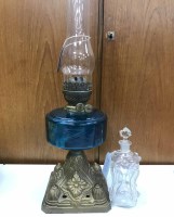 Lot 472 - GILTMETAL AND GLASS PARAFFIN LAMP along with a...