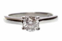 Lot 496 - PLATINUM DIAMOND SOLITAIRE RING BY THE LEO...