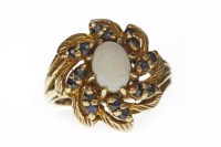 Lot 674 - NINE CARAT GOLD OPAL AND SAPPHIRE CLUSTER RING...