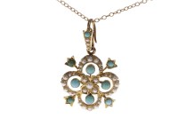 Lot 6 - EDWARDIAN TURQUOISE AND PEARL PENDANT of...