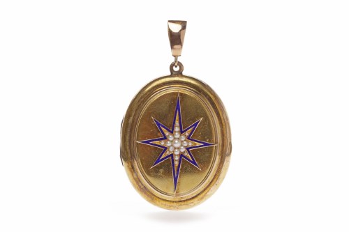 Lot 11 - VICTORIAN GOLD PLATED PEARL AND ENAMEL LOCKET...